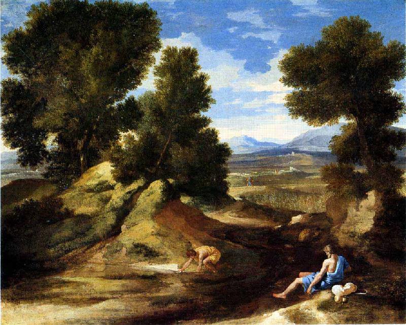 Nicolas Poussin Landscape with a Man Drinking or Landscape with a Man scooping Water from a Stream China oil painting art